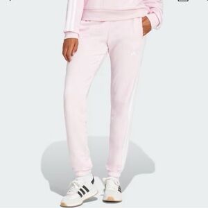 Adidas Light Pink Joggers with White Stripes